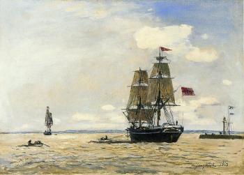 Johan Barthold Jongkind : Norwegian Naval Ship Leaving the Port of Honfleur